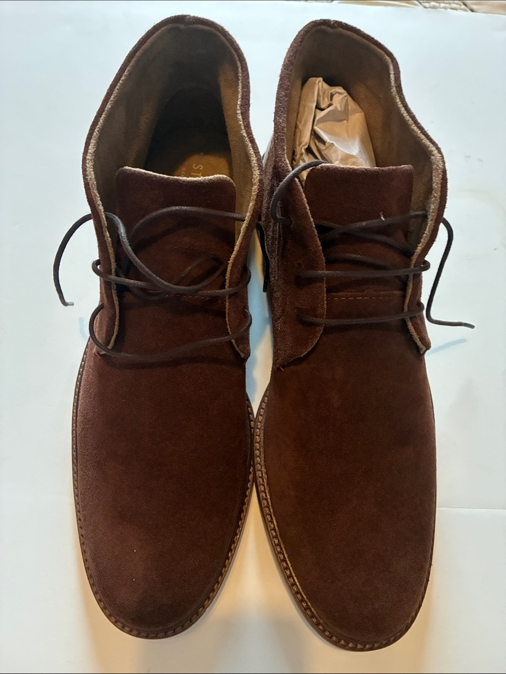 Stafford Brown Suede Chukka Boots with Red Sole Accents